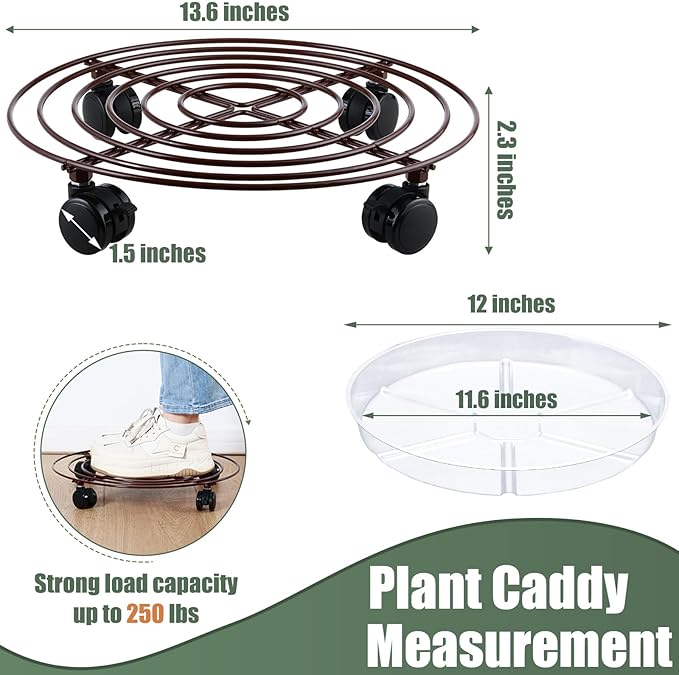 6 Packs Large Metal Plant Caddy with Wheels 14" Rolling Plant Stands Heavy-duty Wrought Iron Plant Roller Base Pot Movers Plant Saucer on Wheels Bronze
