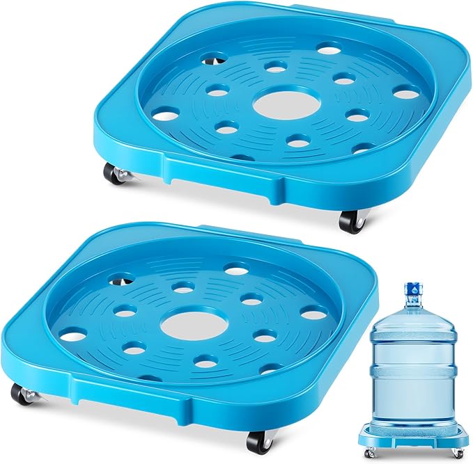 2 Pack 5 Gallon Water Bottle Jug Caddy with 4 Rolling Swivel Casters Wheels 5 Gallon Bucket Dolly for Heavy Duty Garden Flower Pot Movers, Plant Stroller, 11" Inside Diameter (Blue)