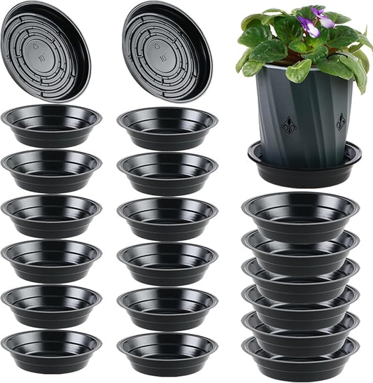 20 Packs 10 Inches Large Black Plant Saucers for Indoor Outdoor Use Heavy Duty Plastic Plant Trays for Planter Bulk Flower Pot Drip Trays to Catch Water, 4 to 20 Inch
