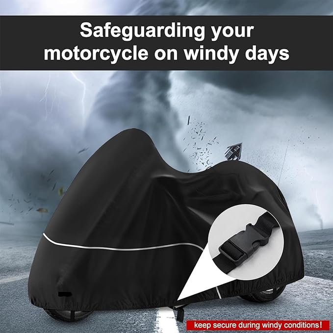 Trike Cover, Waterproof 3 Wheel Motorcycle Cover for Harley Davidson, Honda Goldwing, Kawasaki Trike Accessories, with Windproof Buckle, Reflective Strap, Black