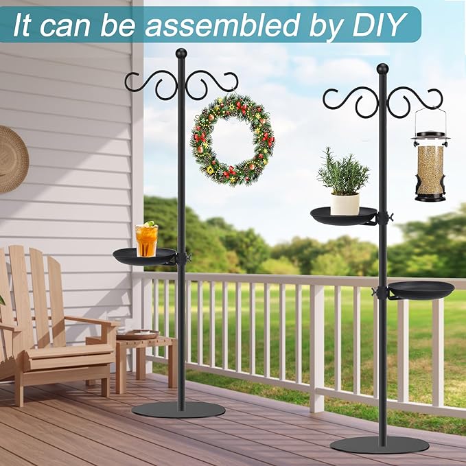Thickened 74" Shepherd's Hook Stand, Bird Feeder，Floor Hanging Plant Stand，Wind Chime Hanger, Waterproof Metal & Adjustable-Height Standing Pole Holder , Indoor & Outdoor（2 Placement Racks