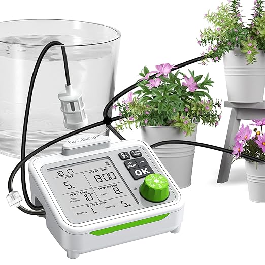 RAINPOINT Large Display Automatic Plant Waterer Indoor for Pot Plants,Cycle & Soak Mode Vacation Self Watering Drip Irrigation System Device Kit Office Patio Greenhouse Grow Tent Water 10-15 Plants