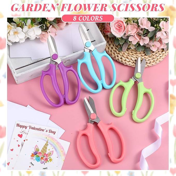 Kigeli 8 Pieces Garden Flower Scissors Floral Shears Garden Pruning Shears with Comfortable Handles for Flower Arrangement Fruit Picking Trimming Household
