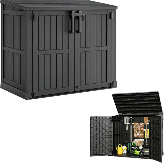 Horizontal Resin Storage Shed 36 Cu Ft with Lockable Doors, Portable Outdoor Storage Cabinet -Waterproof Outdoor Storage Box for Backyards, Easy to Assemble Black