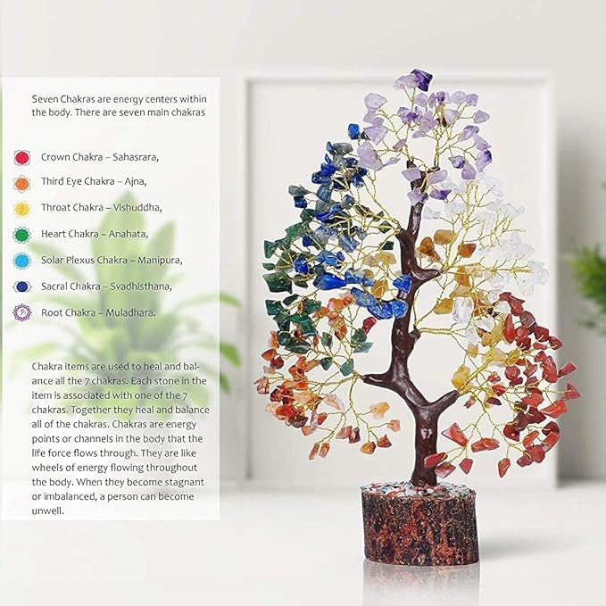 YATSKIA Chakra Crystal Tree - Handmade Healing Crystal Trees w/ 7 Chakra Stones - Decorative Tree of Life for Meditation, Feng Shui, Birthday for Women, White Elephant Gifts for Adult