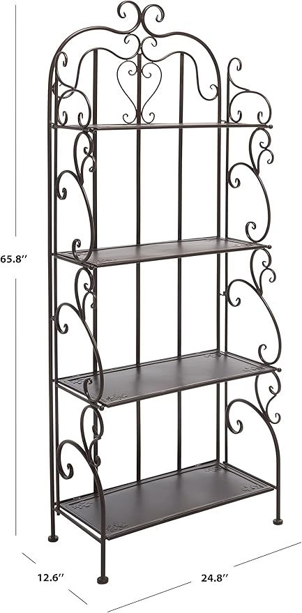 SAFAVIEH Outdoor Collection Tyrique Victorian Rustic Brown Wrought Iron 4-Tier Shelf Unit