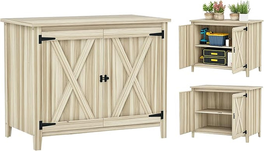 Outsunny Wood Garden Shed, Compact Outdoor Storage Cabinet Potting Shed with Inner Shelf and Double Doors for Backyard, Patio, Lawn, Natural Wood