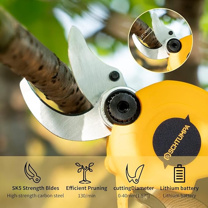 21V Electric Pruning Shears, 40mm(1.6 Inch) Cutting Diameter Electric Pruners for Gardening Heavy Duty with Replacement Blade Set, 2 Batteries and Charger