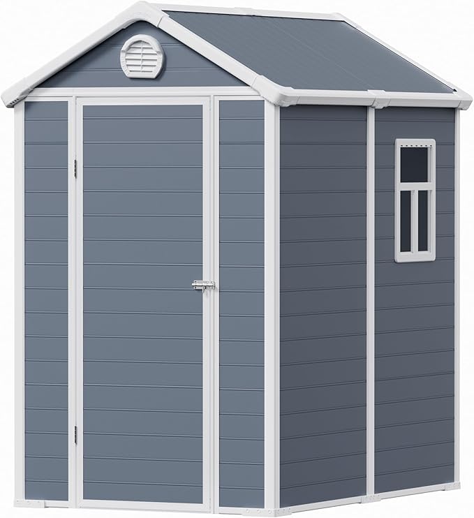 6x4.5 Large Outdoor Storage Shed with Floor, Spacious Tool Shed for Lawn Mower, Bike, and Patio Furniture, Includes Lockable Door and Ventilation, Dark Gray