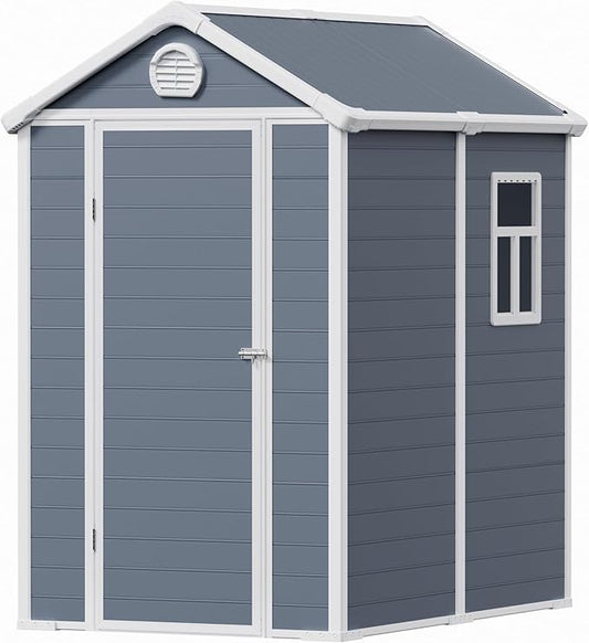 6x4.5 Large Outdoor Storage Shed with Floor, Spacious Tool Shed for Lawn Mower, Bike, and Patio Furniture, Includes Lockable Door and Ventilation, Dark Gray