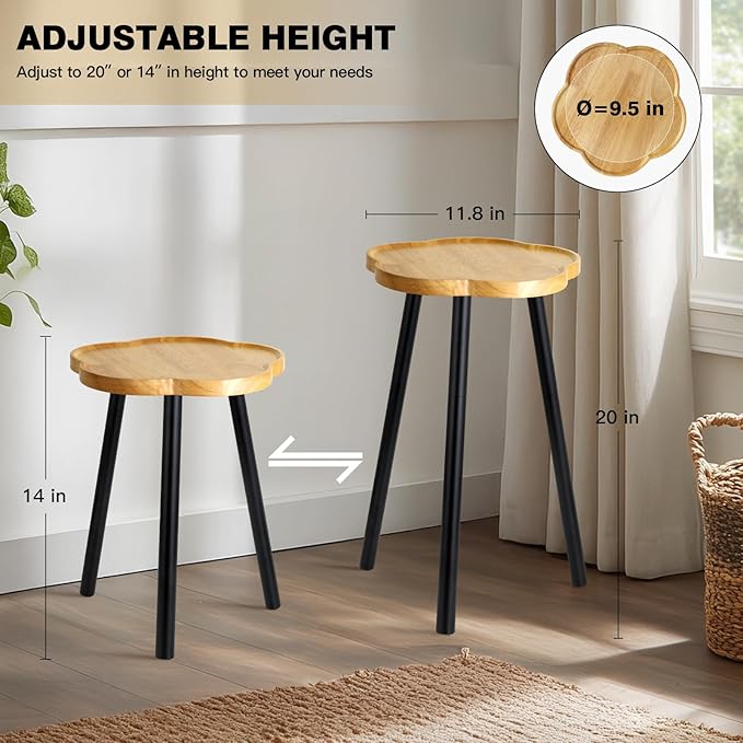 Plant Stand Indoor, Wood Plant Table Plant Holder with Raised Design,Heavy Duty Metal Flower Pot Stand, Mid Century Modern Home Decor Small Side End Table（Clr.3-Flower 20" H）