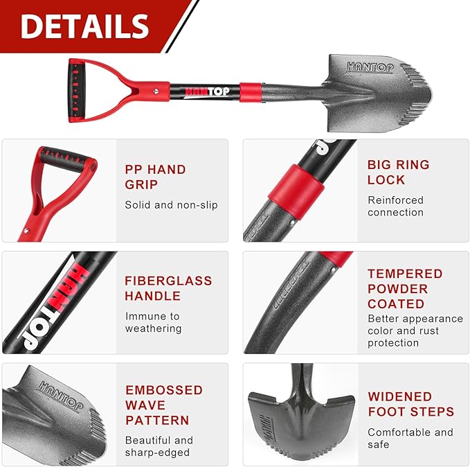 Small Shovel Garden Shovel for Digging Short Handled Round Shovel Survival Shovel for Car, 28 inches