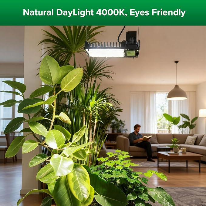 SANSI Grow Lights for Indoor Plants Full Spectrum, 100W(750W Equiv) Plant Light with Optical Lens for High PPFD, 4-Level Dimmable Panel Grow Light with 4/8/12 Hrs Auto On/Off for 2x3ft Grow Tent