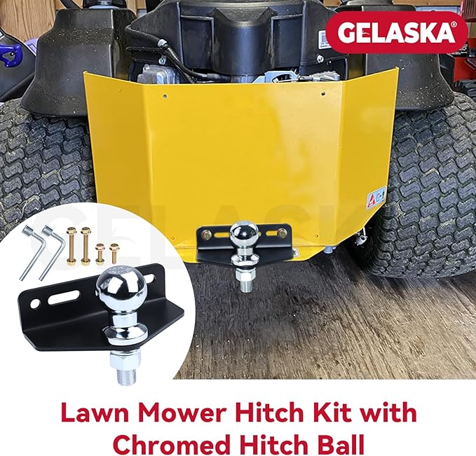 GELASKA Lawn Mower Hitch Kit with Chrome Trailer Hitch Ball, 3/4 x 1-7/8 inch Hitch Ball, Garden Tractor Pro Hi Hitch, Lawn Tractor Hitch with Mounting Kit (4 Carriage Bolt, 3 Nuts)