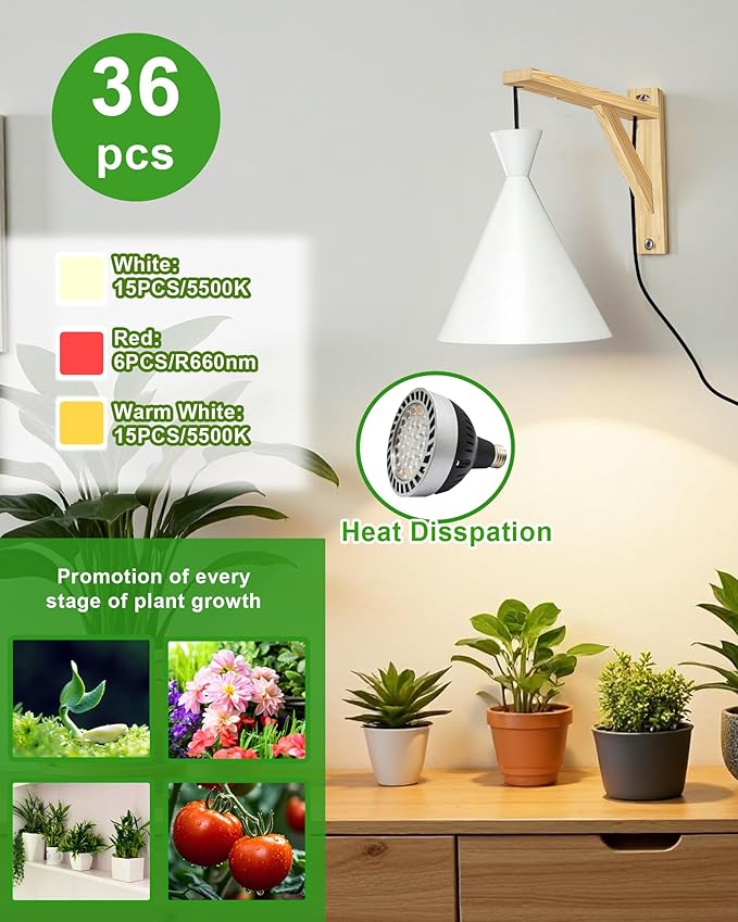 Arikashi Hanging Grow Light, LED Growing Light Full Spectrum for Indoor Plants，4/8/12H Timer, Height Adjustable Grow Lamp for Large Plants