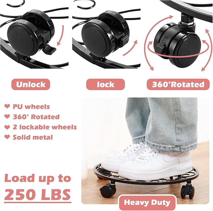 3 Pack Metal Plant Caddy with Wheels 13.5 Inch Plant Stand with Wheels Heavy Duty Wrought Iron Rolling Plant Stand Plant Dolly Plant Rollers Plant Cart Plant Mover with 3 Pack Plant Saucers