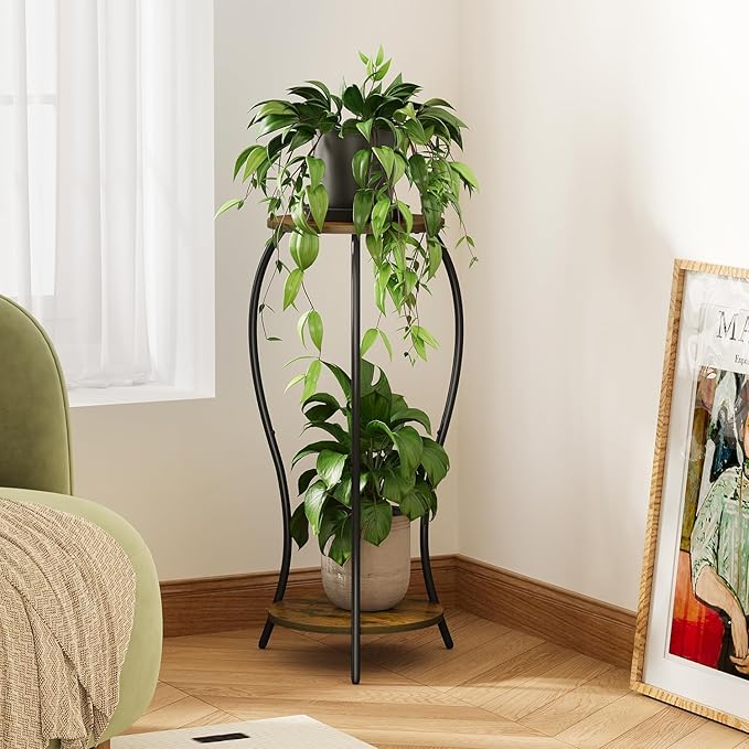 Plant Stand Indoor,2 Tier Round Potted Holder Stand,Flower Pot Stand,Plant Supports Rack,Corner Plant Shelf for Planter Garden Balcony Patio Living Room