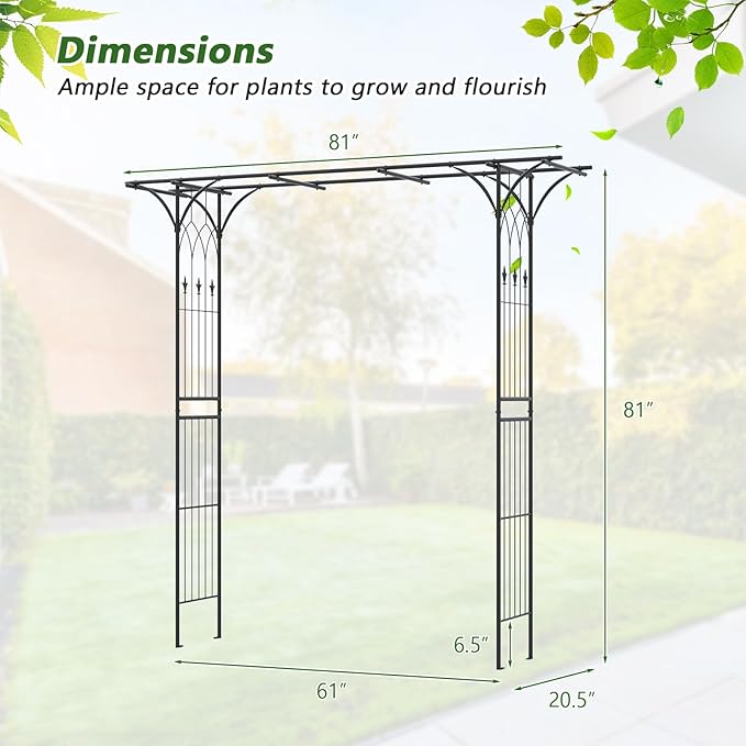 SAFSTAR 81-Inch Garden Arch, Metal Arbor Archway for Climbing Plants, Decorative Lawn Arbor, Heavy-Duty Arch Trellis for Climbing Plants Outdoor Wedding Ceremony Party Backyard