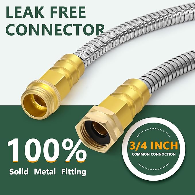 Metal Garden Hose 25ft Copper Bullet, Heavy Duty Stainless Steel Water Hose with 10 Function Sprayer Nozzle, Leaf-Proof Kink Free Lightweight for Outdoor,Yard,Lawn,Patio, Car