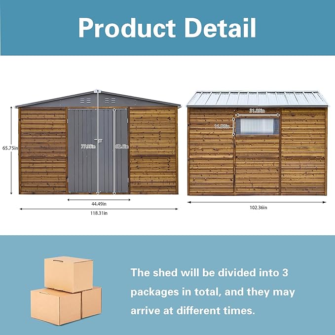8x10 FT Outdoor Wood Storage Shed, Garden Tool Shed with Windows, Outside Storage Shed Waterproof for Backyard, Patio, Garden, 4 Vents (Without Floor) Wood Color