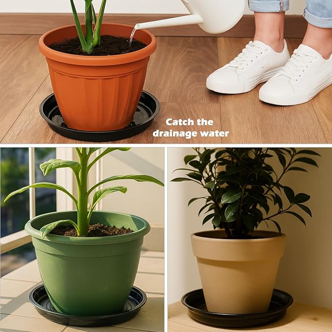 20 Packs 10 Inches Large Black Plant Saucers for Indoor Outdoor Use Heavy Duty Plastic Plant Trays for Planter Bulk Flower Pot Drip Trays to Catch Water, 4 to 20 Inch