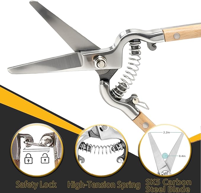 2 Pack Garden Pruning Shears, Heavy Duty Garden Scissors & Clippers for Wood & Tree Trimming, Safety Lock, for Cutting Flowers, Trimming Plants, Picking Fruits (Gold)