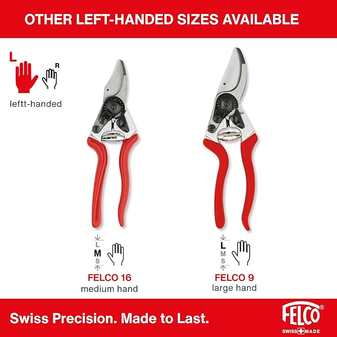 Felco F10 Pruning Shears – 8.3" Swiss-Made Left-Handed Garden Clippers with 25mm Cutting Capacity | Hand Pruners for Gardening | Garden Tool Cutter with Precision Bypass Blade, Aluminum Handles
