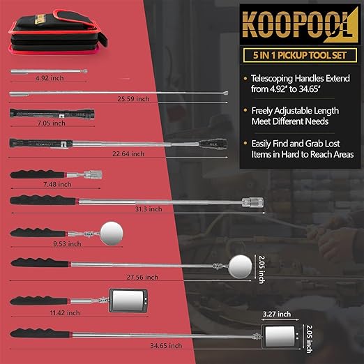 Telescoping Magnetic Pickup Tool Set, Inspection Mirror Telescoping, LED Flashlight, Cool Gadgets for Men, Stocking Stuffers, Gifts for Dad, Husband, Kids, Boyfriend, Magnet Stick