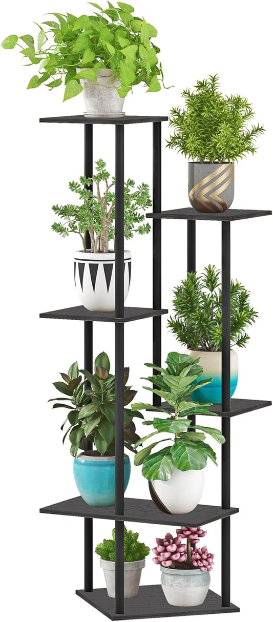 Tall Plant Stand Indoor, 6-Tier Modern Plant Shelf for Multiple Plants, Wood Metal Flower Holder for Living Room Balcony Bedroom, Black