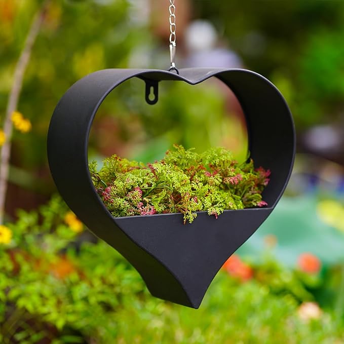 Metal Plant Hangers Indoor and Outdoor: Christmas Birthday Gifts for Women Mom Wife Garden Lovers - Heart Shape Hanging Planters Perfect for Window Wall Living Room Office Decor(Black)