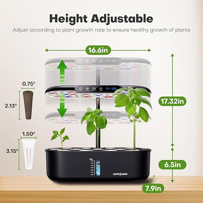 Ahopegarden Hydroponics Growing System kit: 12 Pods Indoor Herb Garden with Smart Environmental Detection - Full Spectrum LED Grow Light for Growing Vegetables，Herbs and Lettuce - Home Gardening