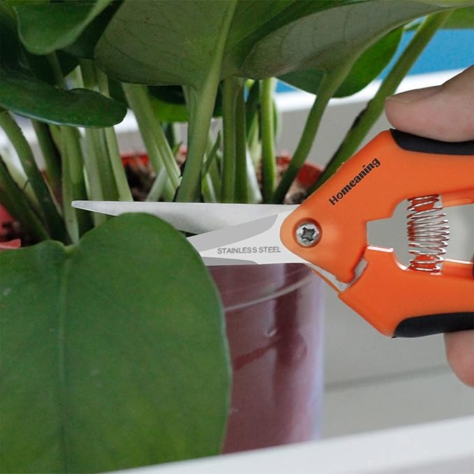 6 Packs Garden Pruning Shears with Straight Blades Trimming Scissors, Gardening Hand Pruning Snips Titanium Coated Precision Bonsai Pruning Shears, Convenient Flower Cutters (Orange)