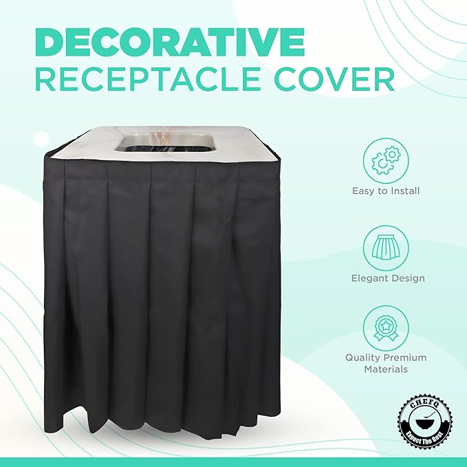Square Black Trash Can Topper Cover With Solid Pleated Skirt | Designed to Fit 32-35 Gallon Trash Cans | Elegant Party Supplies for Weddings, Banquets, Birthday Parties & More (Black Top Blue Skirt)