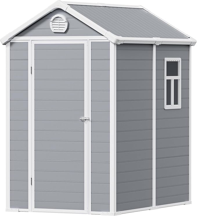 6x4.5 Large Outdoor Storage Shed with Floor, Spacious Tool Shed for Lawn Mower, Bike, and Patio Furniture, Includes Lockable Door and Ventilation, Aritic Light Gray