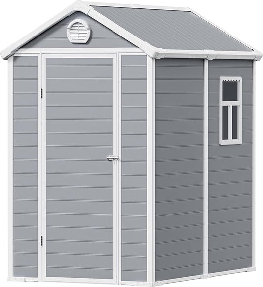 6x4.5 Large Outdoor Storage Shed with Floor, Spacious Tool Shed for Lawn Mower, Bike, and Patio Furniture, Includes Lockable Door and Ventilation, Aritic Light Gray