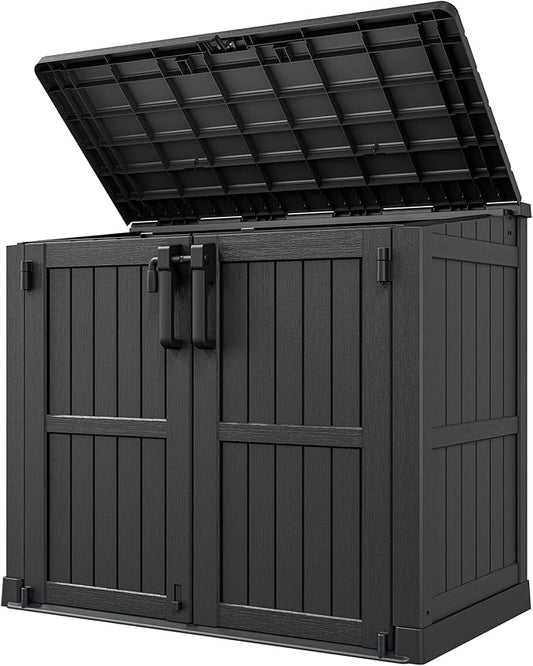 Outdoor Horizontal Resin Storage Shed,Portable Outdoor Storage Cabinet 36 Cu Ft with Lockable Doors -Waterproof Storage Box for Backyards,Easy to Assemble Black