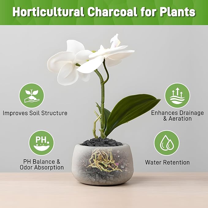 18 Quarts Horticultural Charcoal for Plants-Plant Charcoal Soil Amendment for Potting Soil Indoor Plants, Succulent Soil, Paphiopedilum, Bonsai, Terrarium,and Gardening