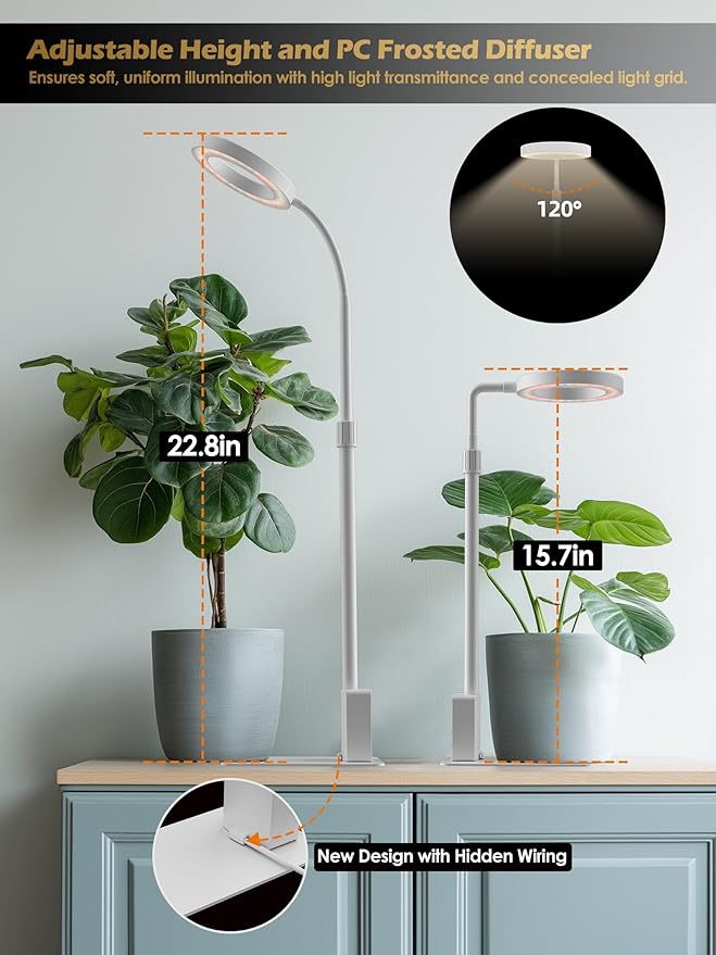 Grow Light with Stand, LED Plant Light for Indoor Plants, Full Spectrum Grow Lamp, Adjustable Height (White, 12W)