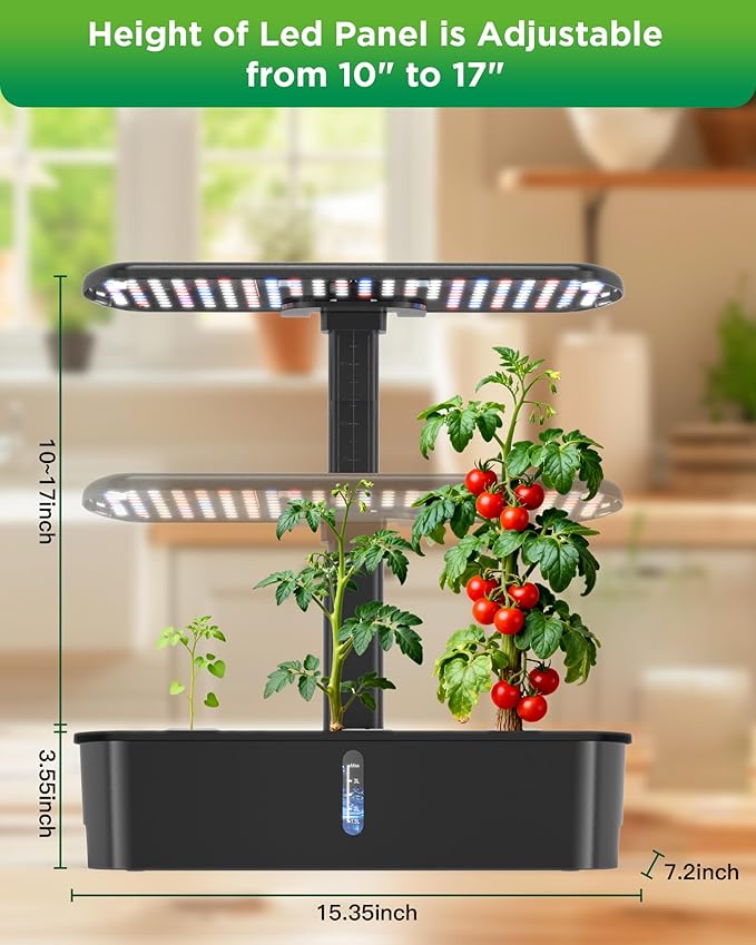 Hydroponics Growing System Kit 12 Pods Indoor Garden, Hydroponic Indoor Herb Garden Kit with Grow Light, Smart in Door Gardening Gifts for Women, Adjustable Height, Auto Timer, Quiet Pump