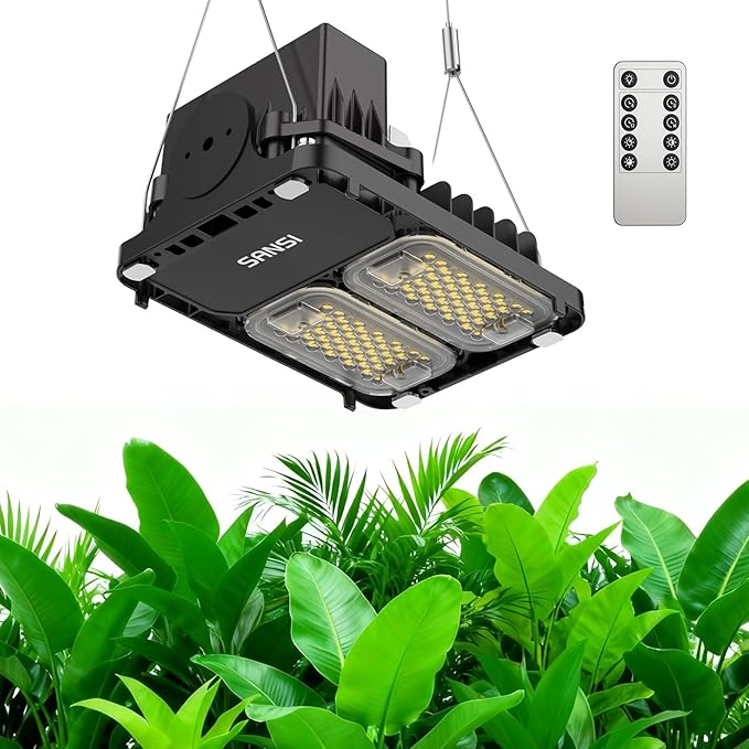 SANSI Grow Lights for Indoor Plants, 70W(500W Equiv) Full Spectrum Plant Light with Optical Lens for High PPFD, Dimmable Panel Plant Lamp with 4/8/12 Hrs Remote Control for 2x2ft Grow Tent Greenhouse