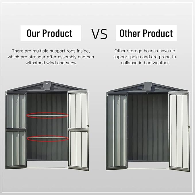 Metal Garden Storage Shed 6.5x4.2ft Outdoor, 167 Cu.Ft Large Capacity Tool Shed with Spire Roof & 20 Vents - Galvanized Steel Lockable Double Doors for Backyard, Patio (Dark Gray)