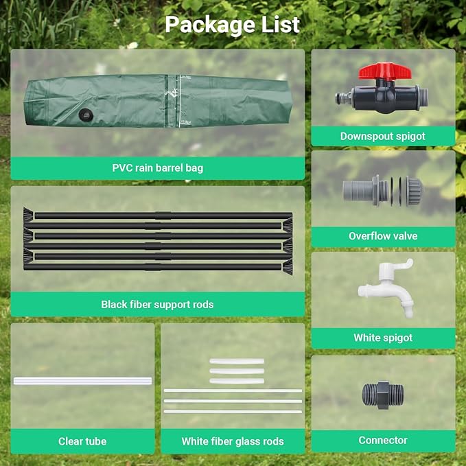 50 Gallon / 200L Collapsible Rain Barrel, Foldable PVC Rain Barrels to Collect Rainwater from Gutter, Portable Water Storage Tank Container with Hose Spigot, Water Catcher Collector Green