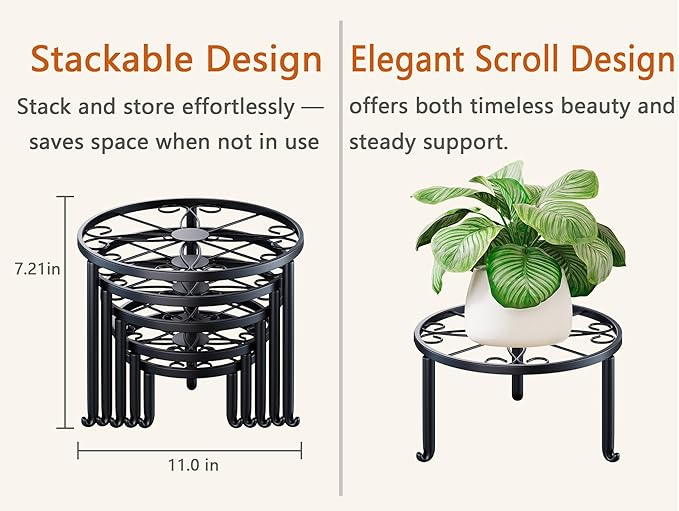 5 Pack Metal Plant Stand Indoor Outdoor Anti-Rust Iron Flower Pot Stand Holder, Round Black Display Rack Flower Stand Plant Holders for Living Room,Balcony,Garden