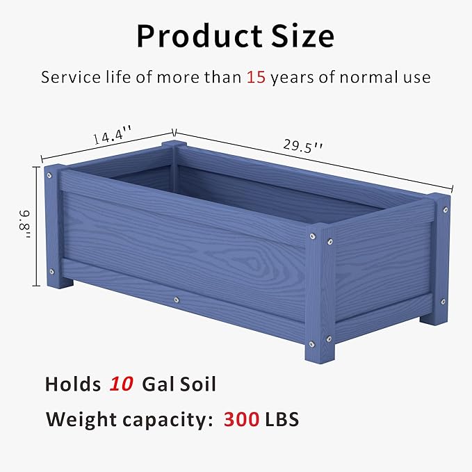 HDPE Raised Planter Box Outdoor,Rot-Resistant and Non-Cracking,Raised Beds for Gardening 29.5 * 14.4 * 9.8 in for Yard,Lawn,Outdoor Planter Boxes Rectangle with Drainage Holes Navy
