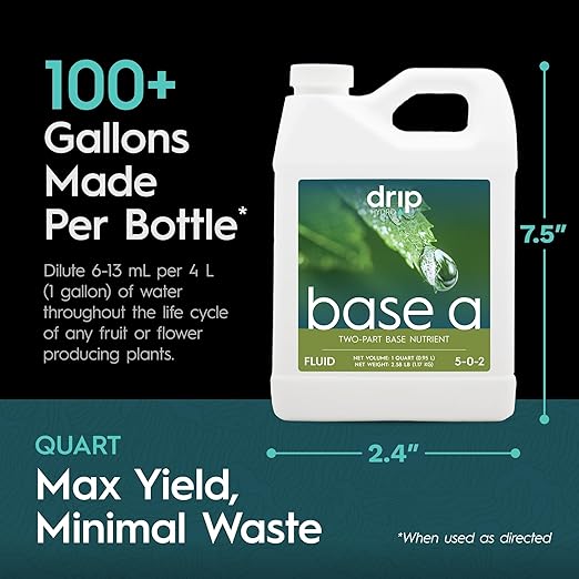 Base A Quart | Liquid Nutrient Solution | Essential Macronutrients & Chelated Micronutrients for Hydroponics & Soil Cultivation