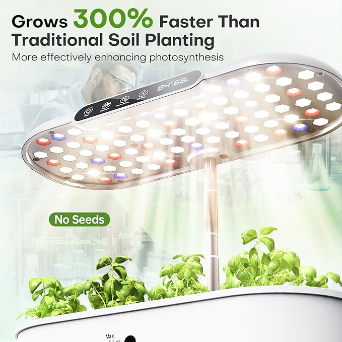 Ahopegarden Hydroponics Growing System with 12 Pods, Indoor Garden Kit with LED Grow Light & LCD Temp Humidity Display, Smart Quiet Pump Planter for Herbs, Lettuce, Vegetables, Kitchen Garden Use