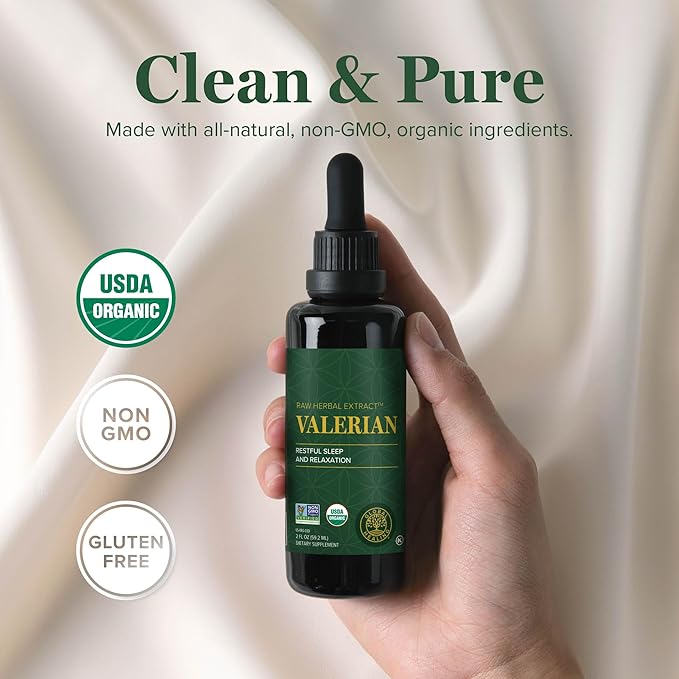 Global Healing Organic Valerian Root Extract Liquid Supplement - Raw Herbal Extract for Healthy Relaxation, Sleep & Calm -Alternative to Valerian Root Capsules for Bioavailability - 2 Fl Oz
