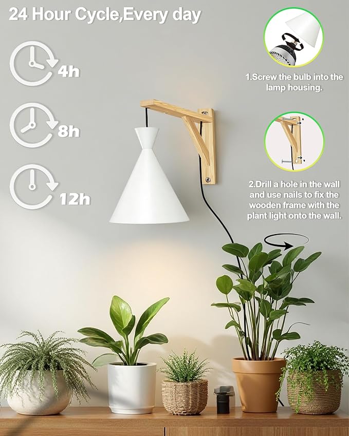 Arikashi Hanging Grow Light, LED Growing Light Full Spectrum for Indoor Plants，4/8/12H Timer, Height Adjustable Grow Lamp for Large Plants