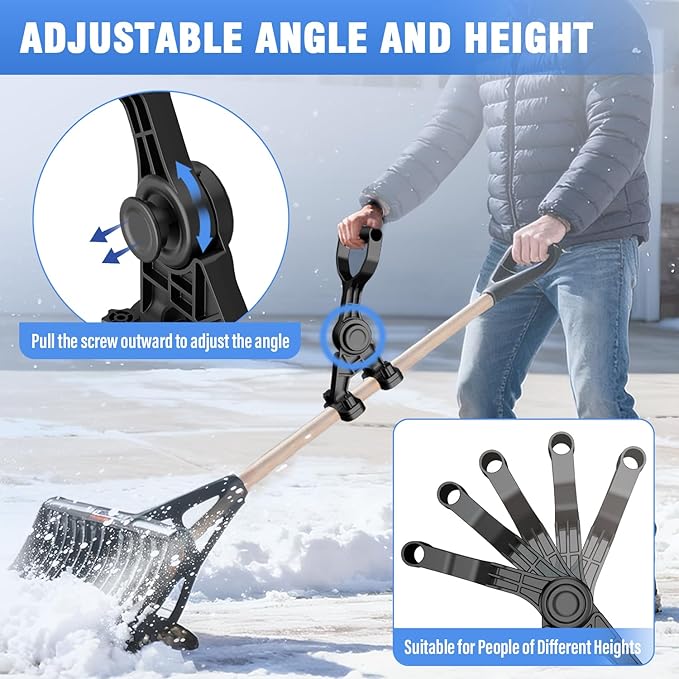 Adjustable Snow Shovel Handle, Goldusk 5-Angle Ergonomic Extension Handle for Snow Removal & Garden Tools, ABS+GF Universal Assist Handle for Snow Shovel, Rake, String Trimmer, Back-Saving Design