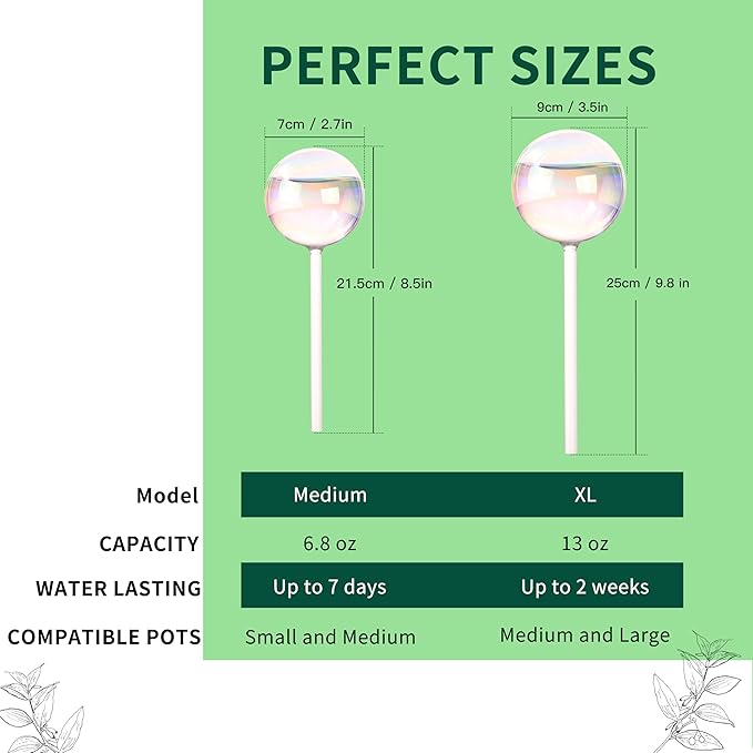 6.4 oz Medium Plant Self Watering Globes, Light Iridescent Glass Water Bulbs for Indoor Plants, Vacation Watering System, Plant Watering Spikes Stakes, Automatic Plant Waterer, 4 Pack
